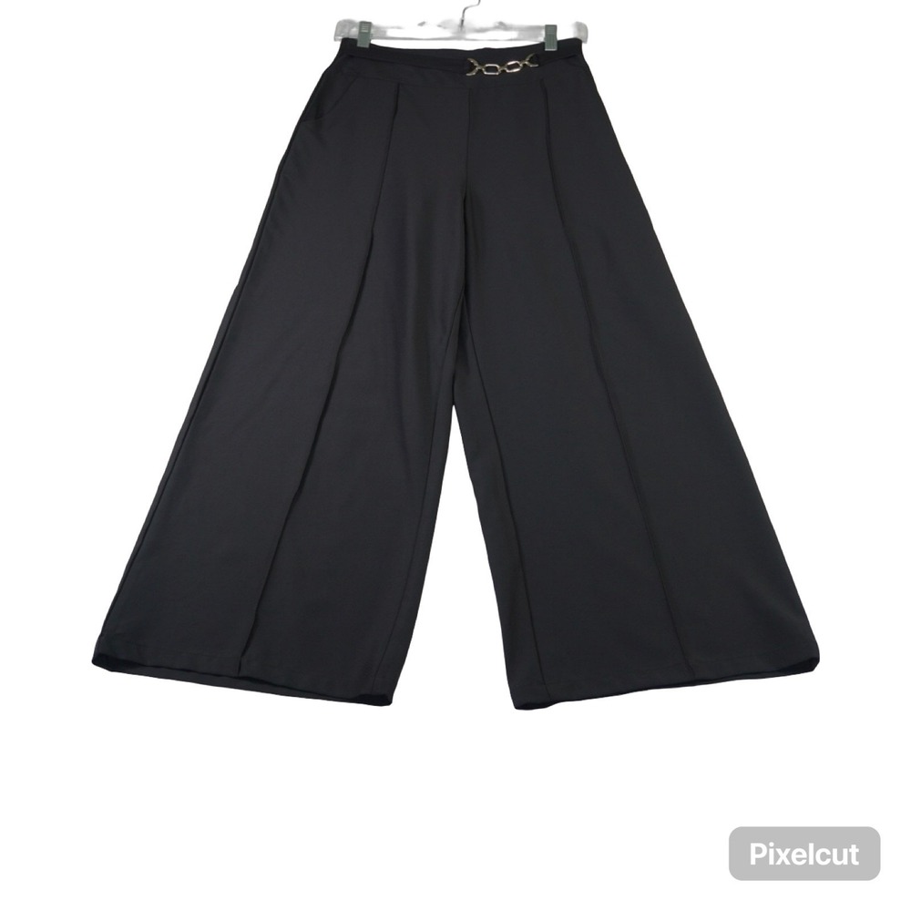Womens Pants Small Black‎ Pleated Front Wide Leg Back Zip Casual Wear Modern